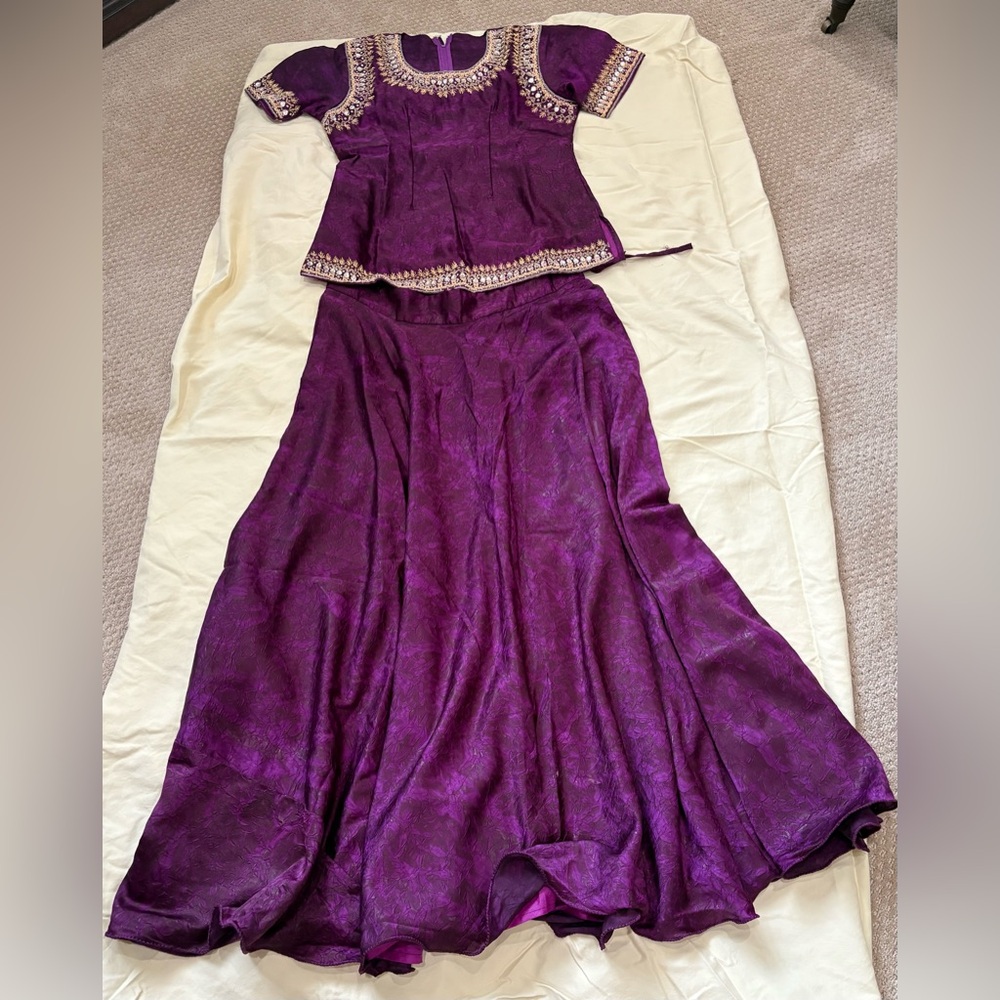 Purple Lengha jaccard design with stone and embroidered details.